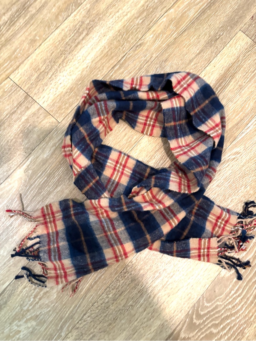 VGT The Scotch House Cashmere Scarf Tartan Plaid  Scotland Navy Red Tan 11”x55”